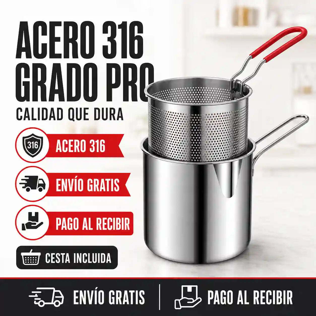 Olla acero 304 inoxidable para freír