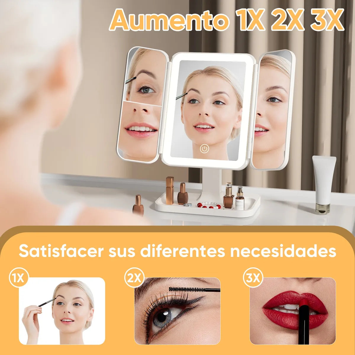 Espejo Led Triple LumiBelle ™ ¬ Para verte radiante en cualquier lugar 💄