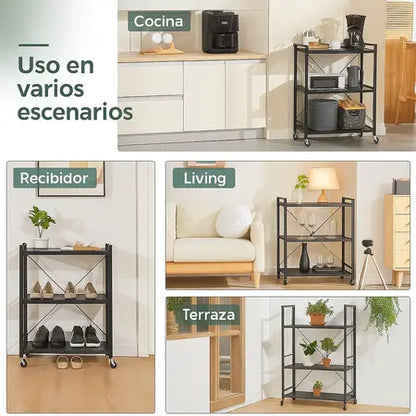 Urbanblack™ Estante Plegable 3 Pisos - El orden que tu casa necesitaba🖤🗄️!