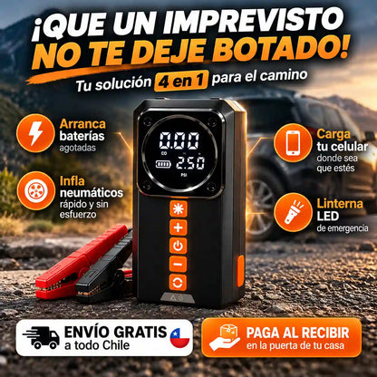 Copiloto 4 en 1: Partidor de Batería, Compresor de Aire, Powerbank y Linterna