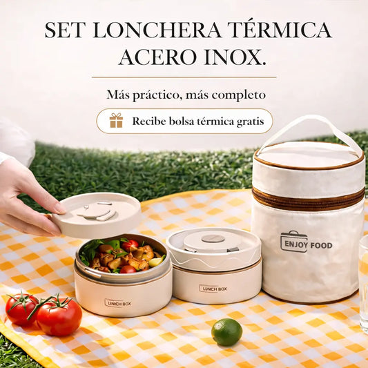 SET LONCHERA TÉRMICA ACERO INOX 🎒🍱
