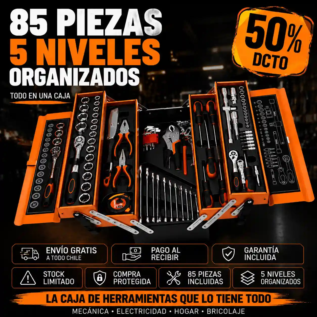 Caja Herramientas 85 Piezas 5 Niveles