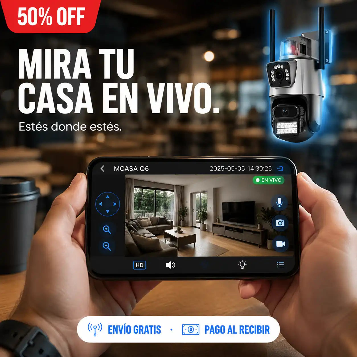 Cámara Seguridad Wifi Doble Lente Full HD  | Visión 360°