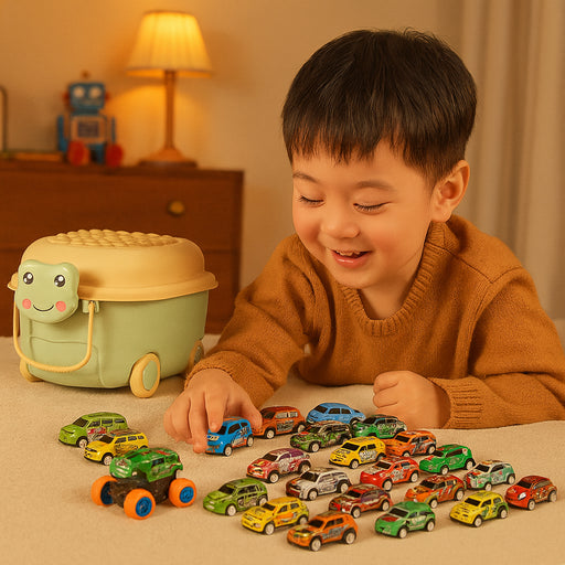 Maleta🐢 con 50 autitos de fricción🚗💨 + 2 Monster Trucks ✨ Diversión real, sin pantallas y llena de imaginación.