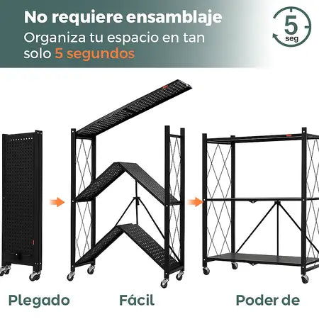 Urbanblack™ Estante Plegable 3 Pisos - El orden que tu casa necesitaba🖤🗄️!