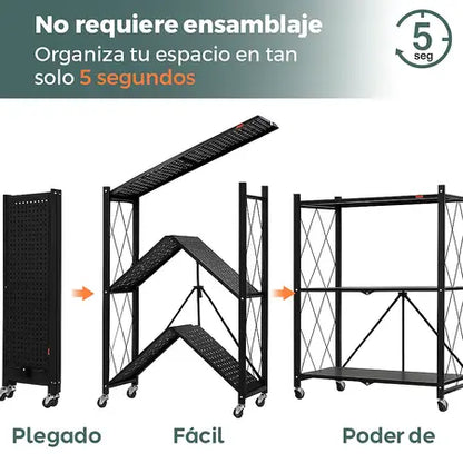 Urbanblack™ Estante Plegable 3 Pisos - El orden que tu casa necesitaba🖤🗄️!