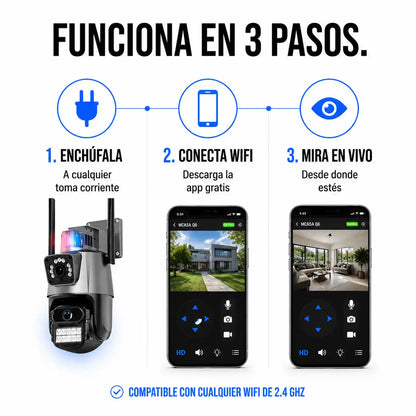 Cámara Seguridad Wifi Doble Lente Full HD  | Visión 360°