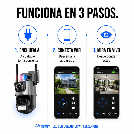 Cámara Seguridad Wifi Doble Lente Full HD  | Visión 360°