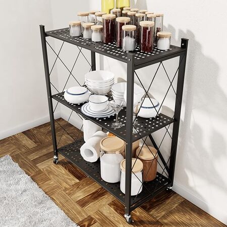 Urbanblack™ Estante Plegable 3 Pisos - El orden que tu casa necesitaba🖤🗄️!