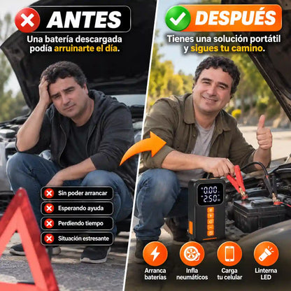 Copiloto 4 en 1: Partidor de Batería, Compresor de Aire, Powerbank y Linterna