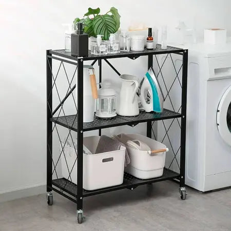 Urbanblack™ Estante Plegable 3 Pisos - El orden que tu casa necesitaba🖤🗄️!