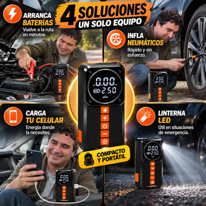 Copiloto 4 en 1: Partidor de Batería, Compresor de Aire, Powerbank y Linterna