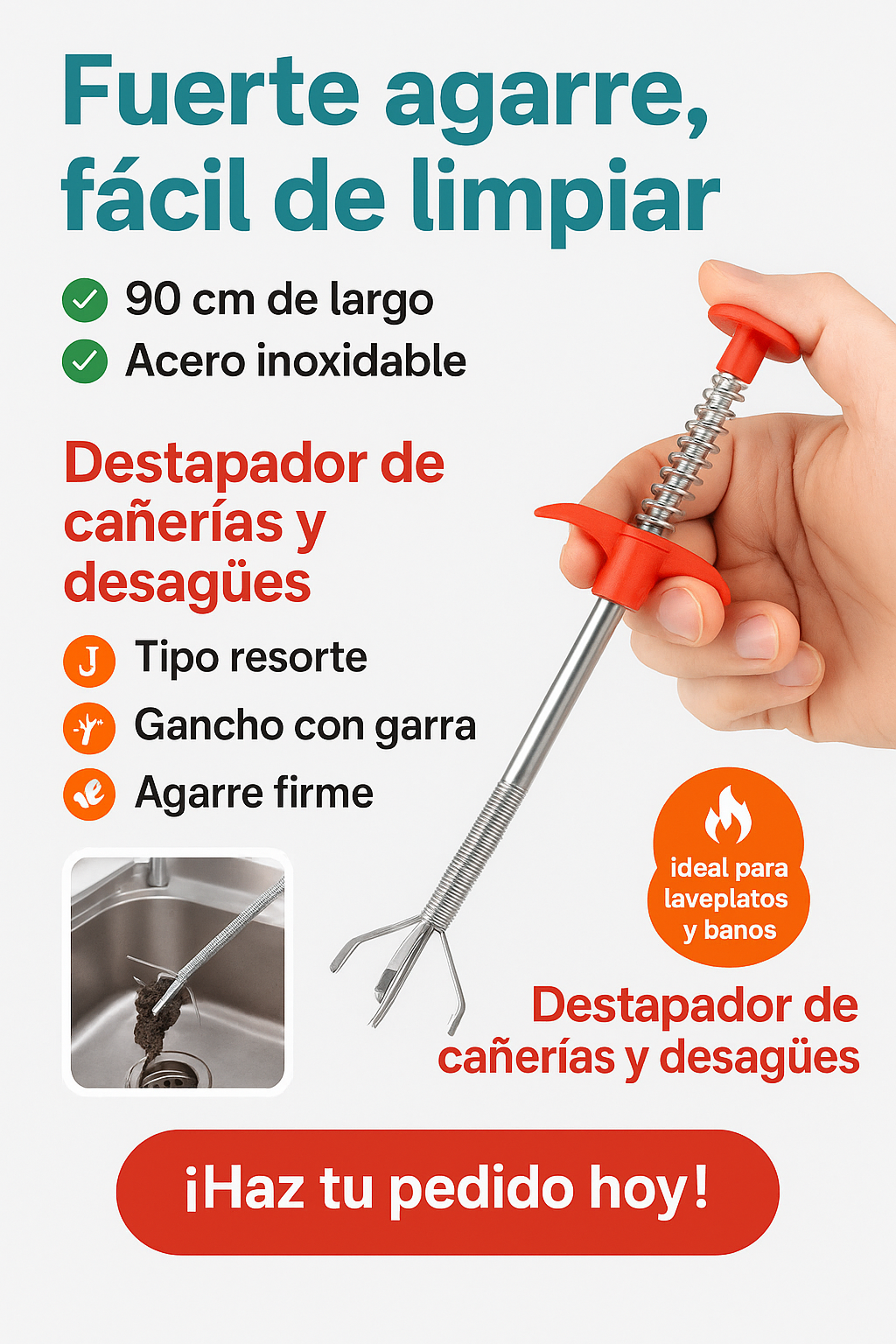 Pinza GripClean™ 90 cm - Fuerte agarre, fácil de limpiar!