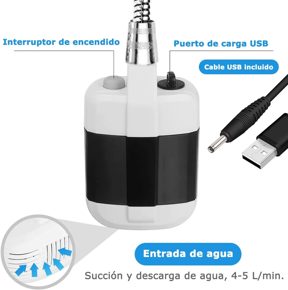 SiempreAgua™ 🚿🔋 Ducha Portátil Recargable - ¡Siempre lista, cuando y donde la necesites!