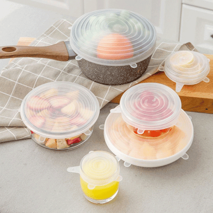 Juego de 6 Eco-Tapas Elásticas de Silicona Reutilizables