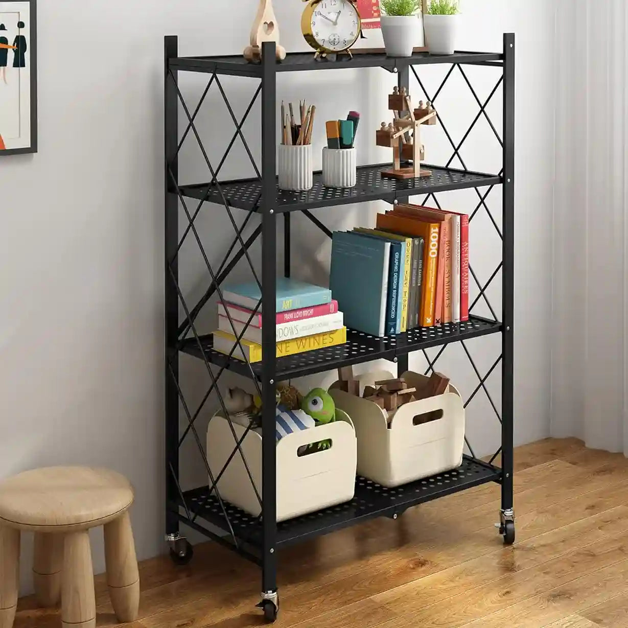 Urbanblack™ Estante Plegable 4 Pisos - El orden que tu casa necesitaba🖤🗄️!