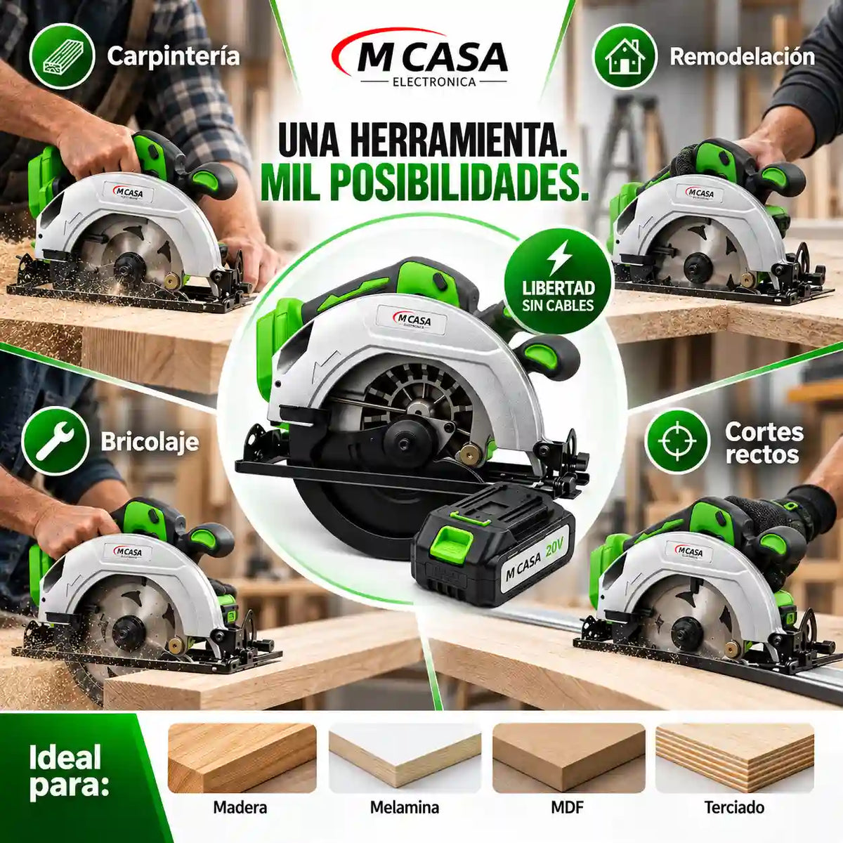 Sierra Circular Inalámbrica MCASA  2 Baterías | Incluye 3 discos de regalo 🎁